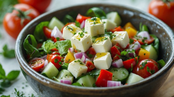 Knackiger Bauernsalat mit Hirtenkäse & Kräutern, vegetarische Spezialität im Konoba Restaurant.